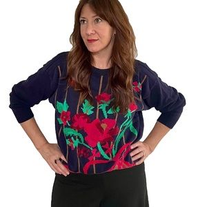 1980s Sweater, Size M/L, Braemar by Jeremy Scott, Lambswool Angora, Navy Red
